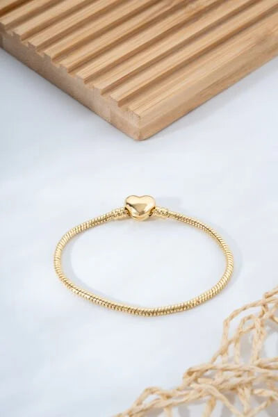 Kalp Klips Detaylı Altın Renk Yılan Zincir