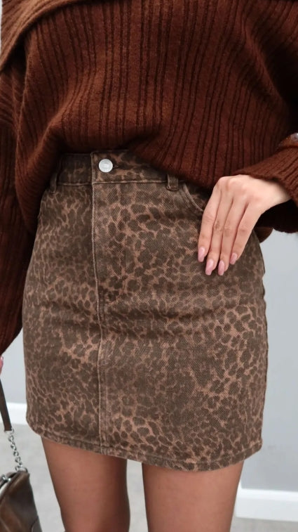 Leo Desenli Mini Gabardin Etek