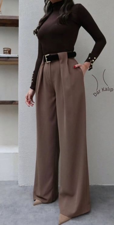 Köprü Detaylı Kemerli Palazzo Pantolon