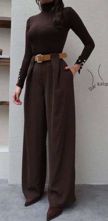 Köprü Detaylı Kemerli Palazzo Pantolon