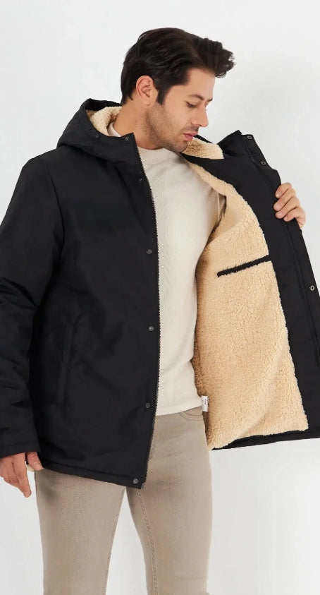 Erkek Kışlık Parka Sıcak Tutan Dolgu İçi Kürklü Su İtici Rüzgar Geçirmez Kapüşonlu Parka Mont