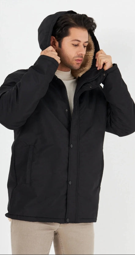 Erkek Kışlık Parka Sıcak Tutan Dolgu İçi Kürklü Su İtici Rüzgar Geçirmez Kapüşonlu Parka Mont